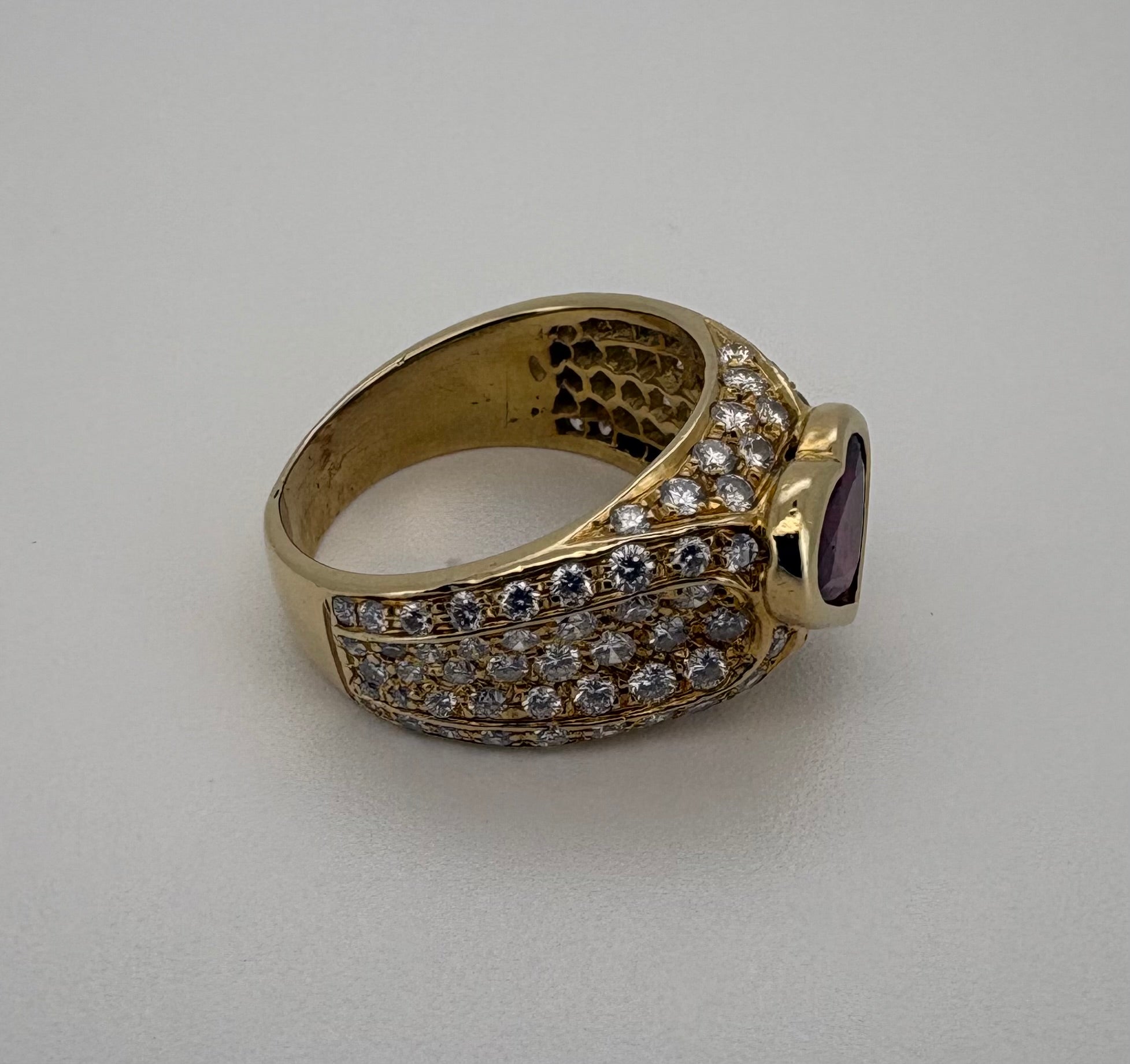 Bague Or Jaune 18K Rubis Coeur et Diamant