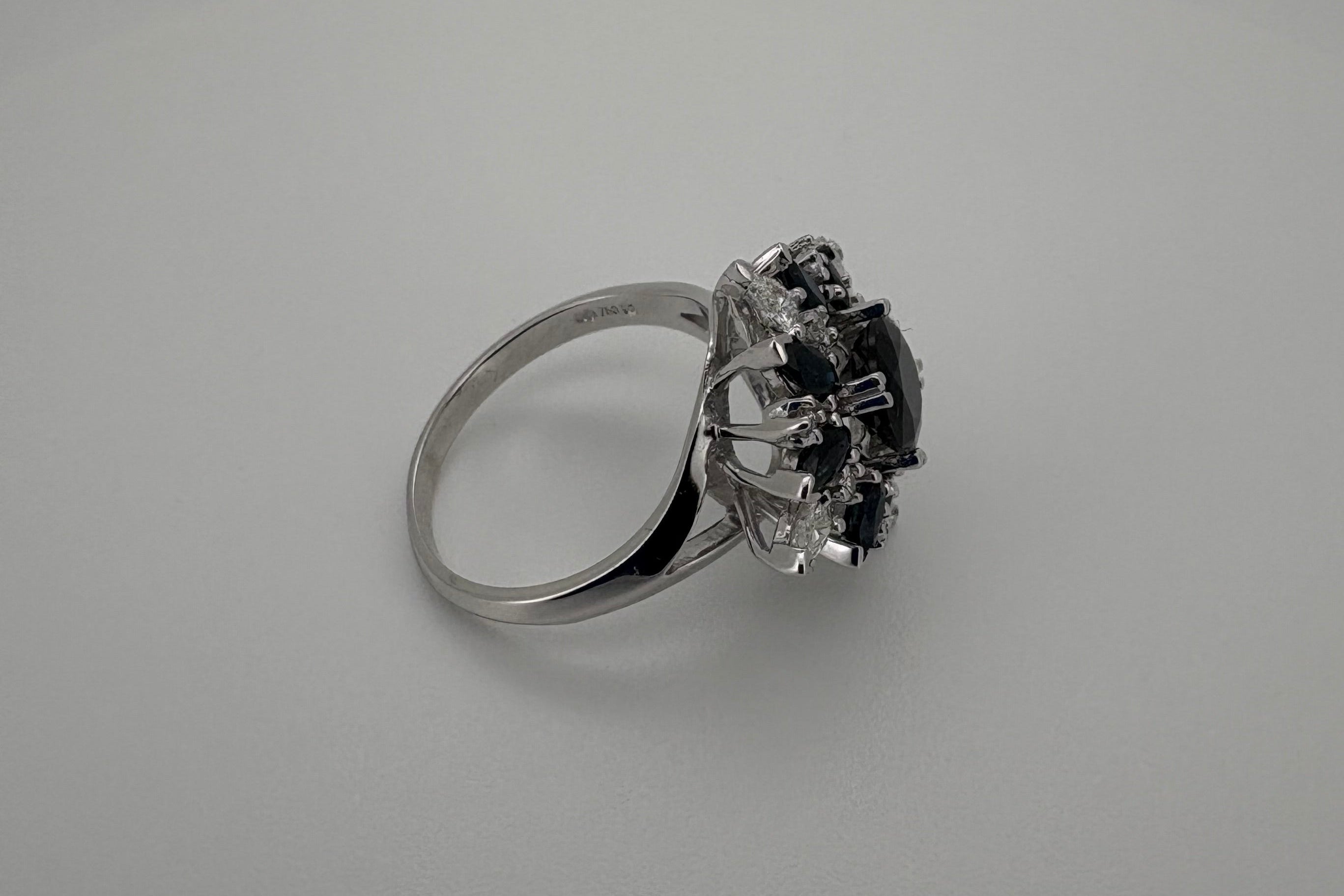 Bague Or blanc 18K Francklin Mint Saphir et Diamants