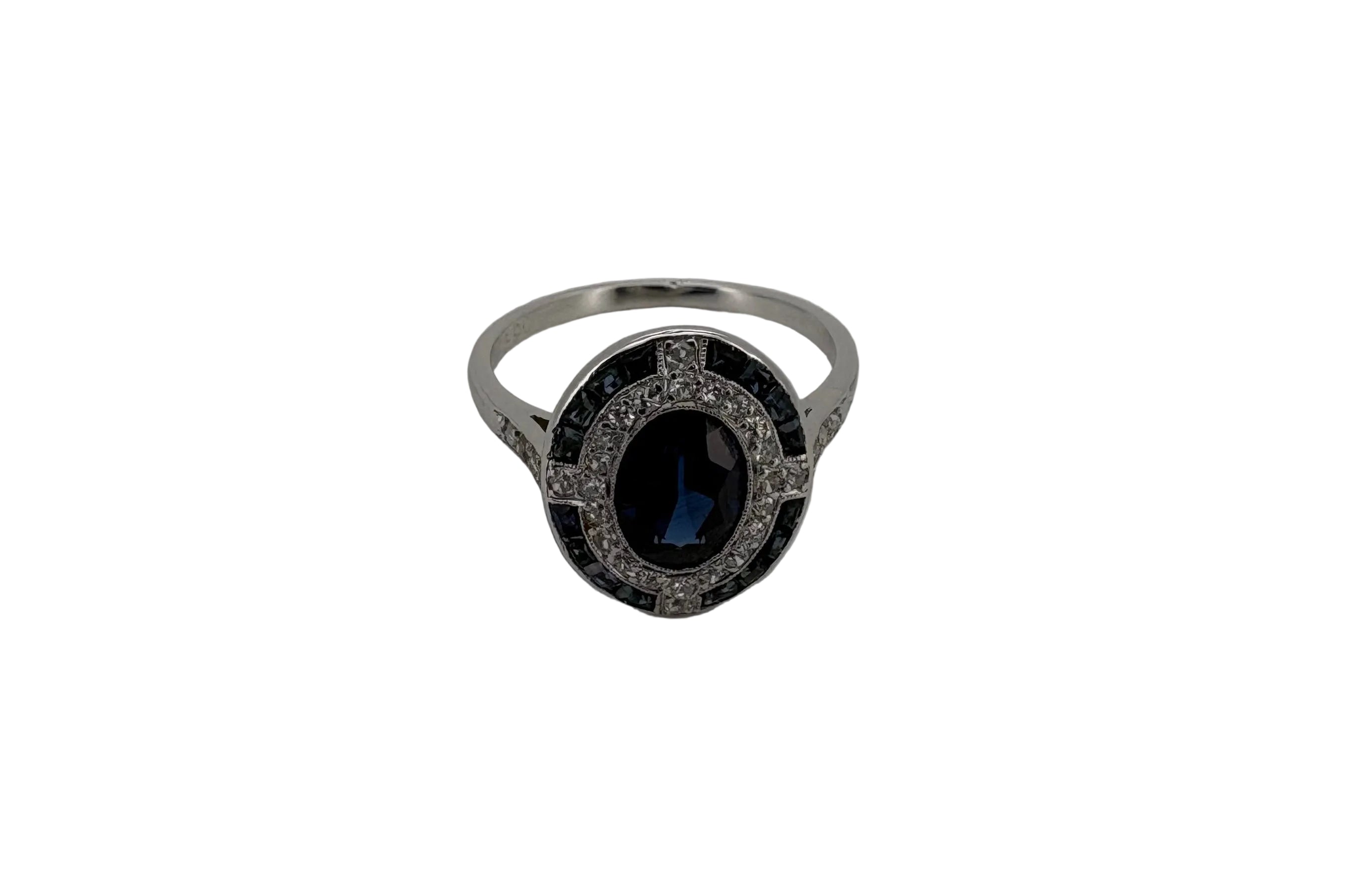 Bague Platine Art-Déco Saphirs et Diamants