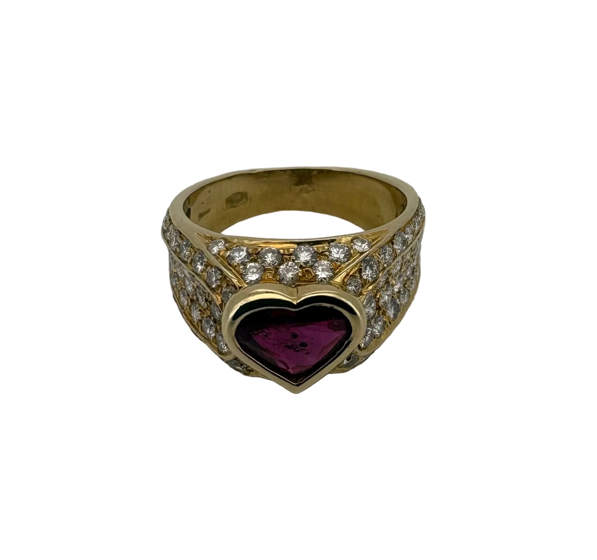 Bague Or Jaune 18K Rubis Coeur et Diamant