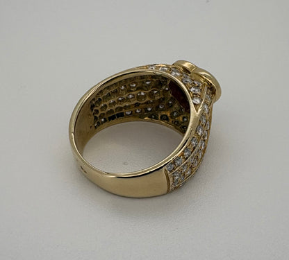 Bague Or Jaune 18K Rubis Coeur et Diamant