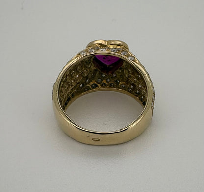 Bague Or Jaune 18K Rubis Coeur et Diamant
