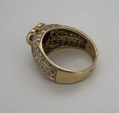 Bague Or Jaune 18K Rubis Coeur et Diamant