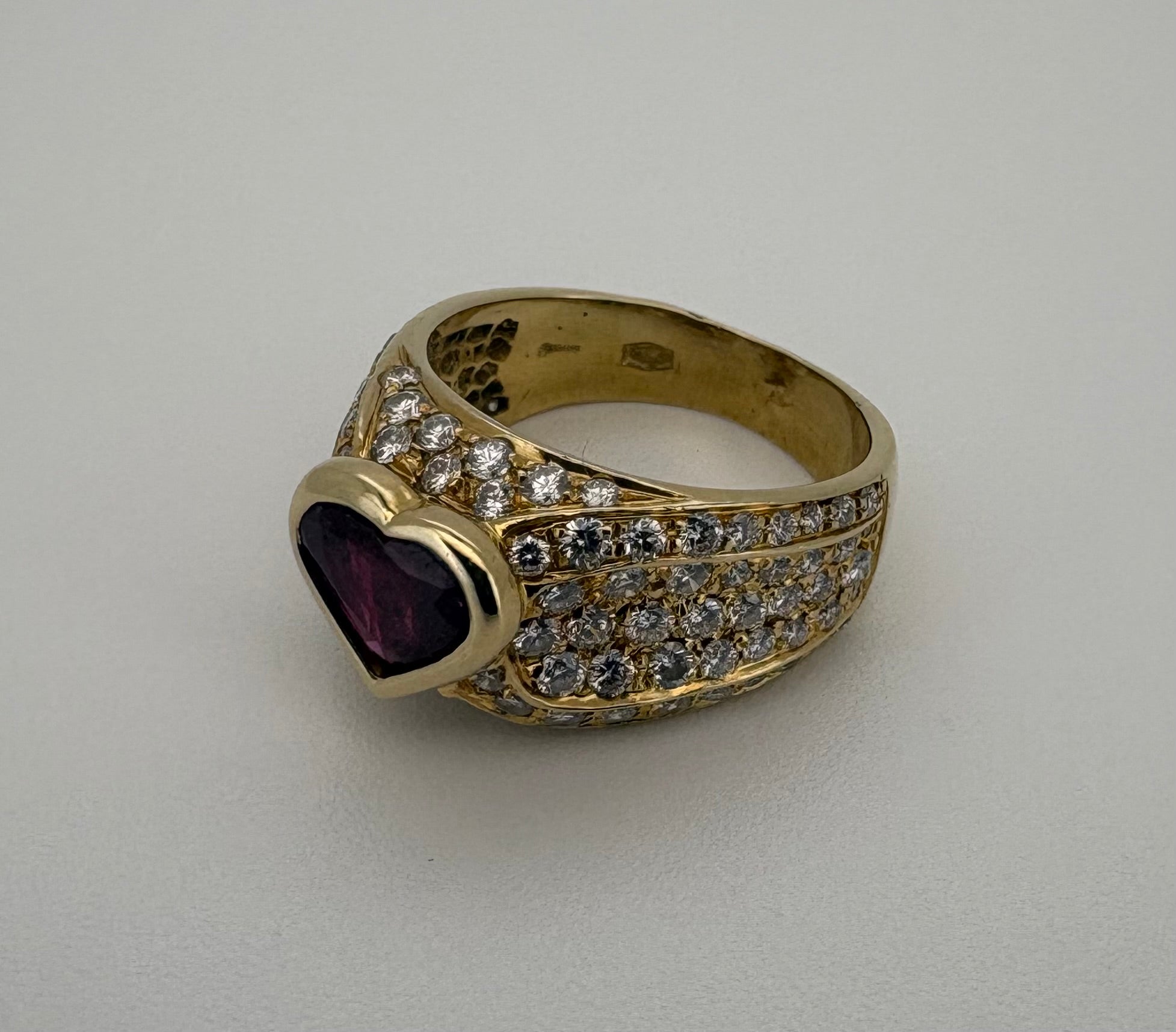 Bague Or Jaune 18K Rubis Coeur et Diamant