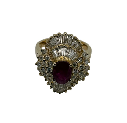 Bague Or Jaune 18K Rubis et Diamant