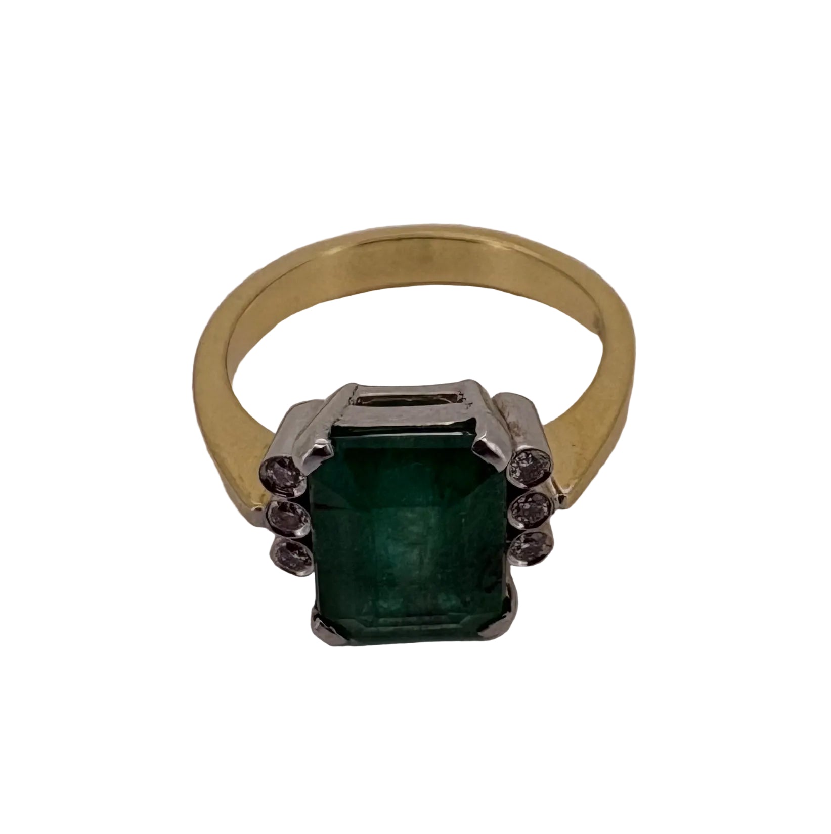 Bague Or Jaune et blanc 18K Emeraude et Diamant