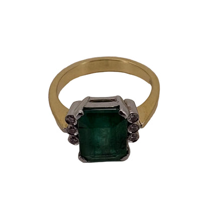 Bague Or Jaune et blanc 18K Emeraude et Diamant