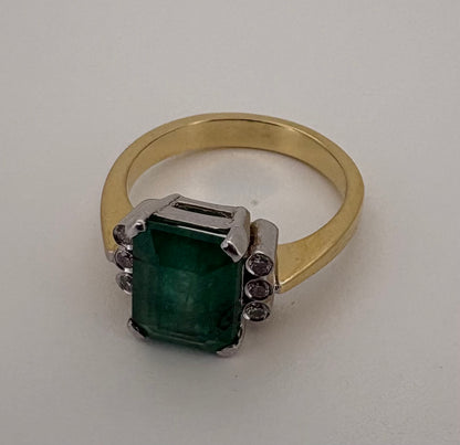 Bague Or Jaune et blanc 18K Emeraude et Diamant