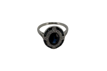 Bague Platine Art-Déco Saphirs et Diamants