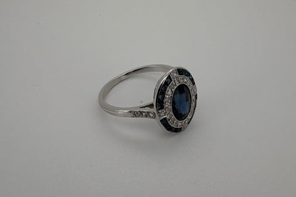 Bague Platine Art-Déco Saphirs et Diamants