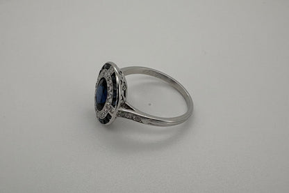 Bague Platine Art-Déco Saphirs et Diamants