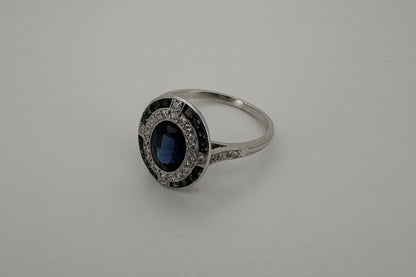 Bague Platine Art-Déco Saphirs et Diamants