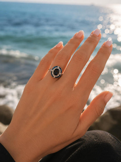 Bague Platine Art-Déco Saphirs et Diamants